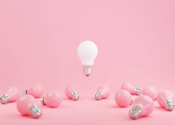 Idea light bulb symbol on pink pastel background with innovate, knowledge and new ideas concept, 3d rendering.